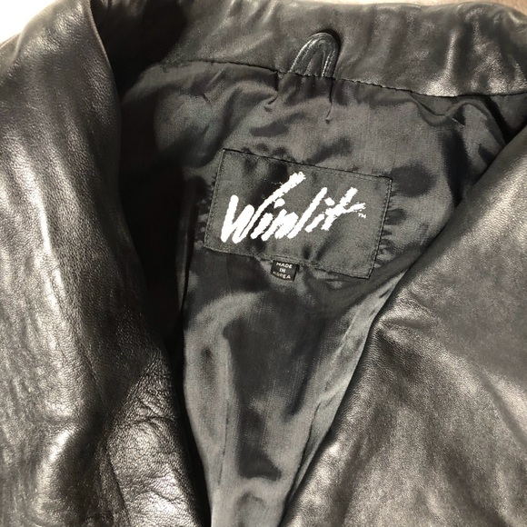 💜 Vintage 80s padded shoulder calf length tapered long leather trench coat Med - Picture 5 of 8